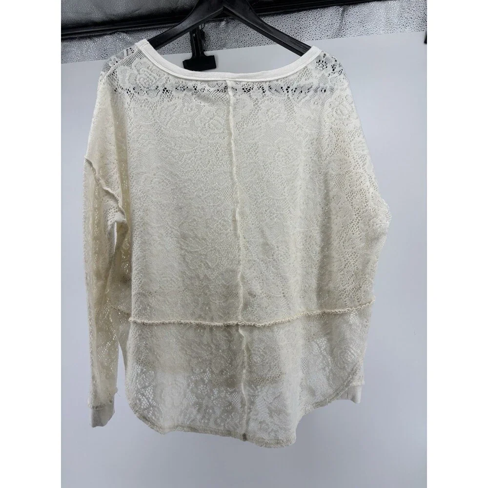 Free People Floral Soft Lace HiLo Oversize Top Boho Festival Ivory Small